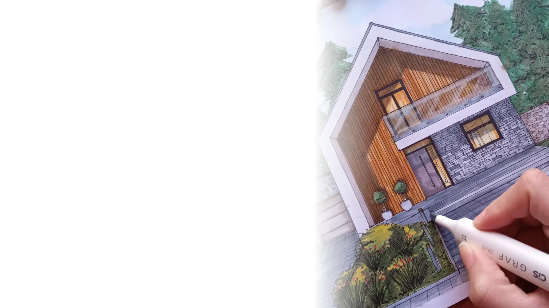 Casa moderna em processo de ilustração